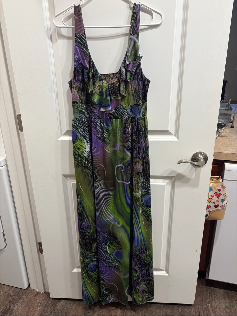 Popana Purple Peacock Print Sleeveless Maxi Dress Women’s Size M Made In USA